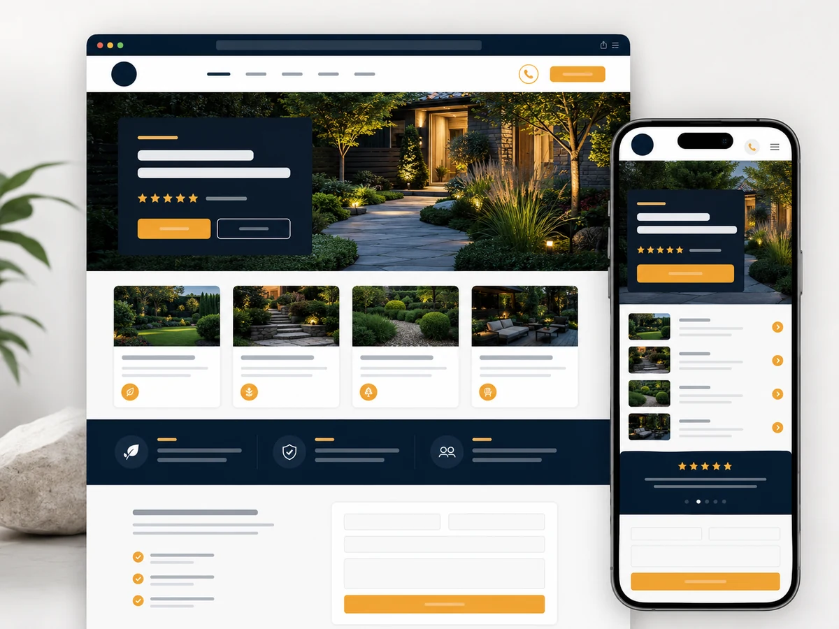 Faircrest Studios landscaping website concept shown on desktop and mobile screens