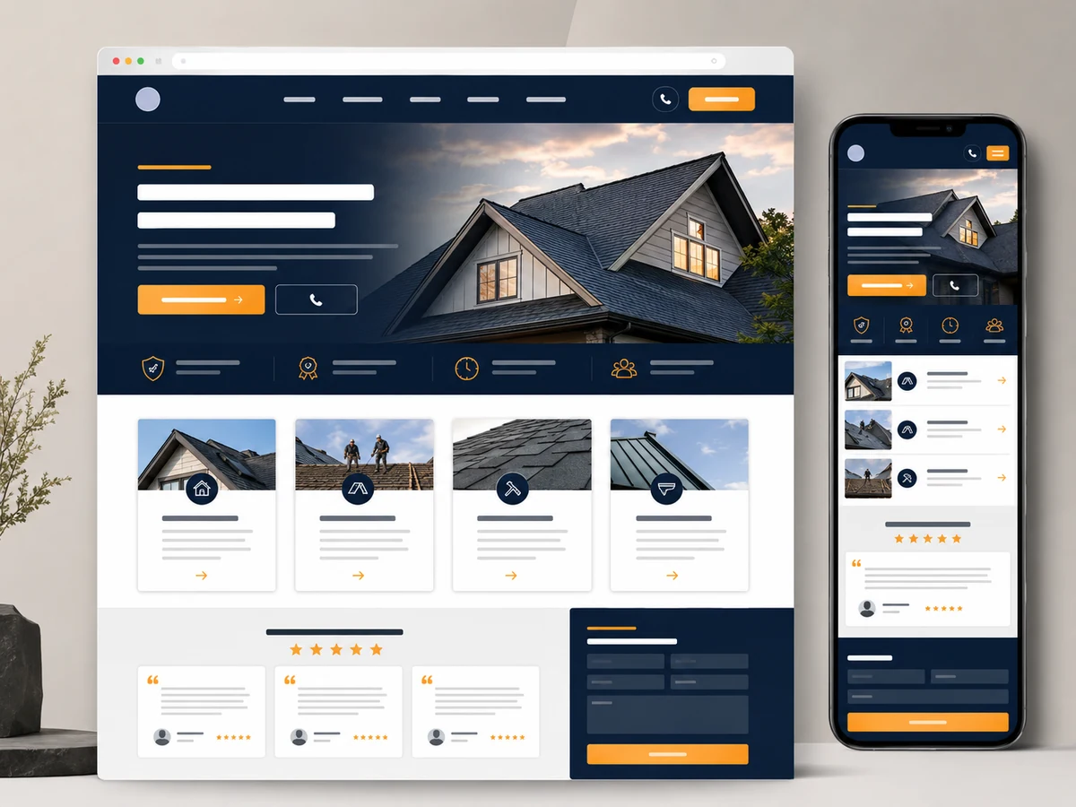 Faircrest Studios roofing website concept shown on desktop and mobile screens